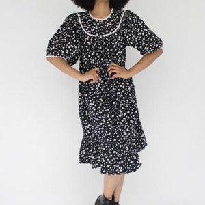 Batsheva Snap Housedress in Black Flowers
